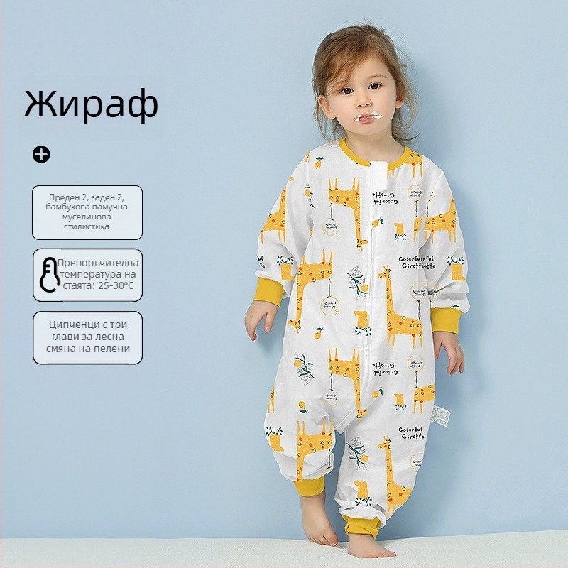 Бебешки спален чувал от 100% памук, лятна тънка версия, подплата от памук, с мультяшен принт, подходящ за деца 1–3 години