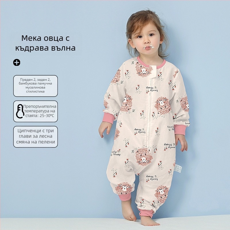 Бебешки спален чувал от 100% памук, лятна тънка версия, подплата от памук, с мультяшен принт, подходящ за деца 1–3 години