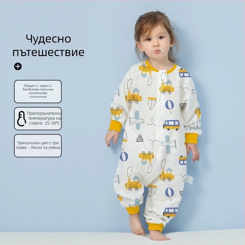 Бебешки спален чувал от 100% памук, лятна тънка версия, подплата от памук, с мультяшен принт, подходящ за деца 1–3 години