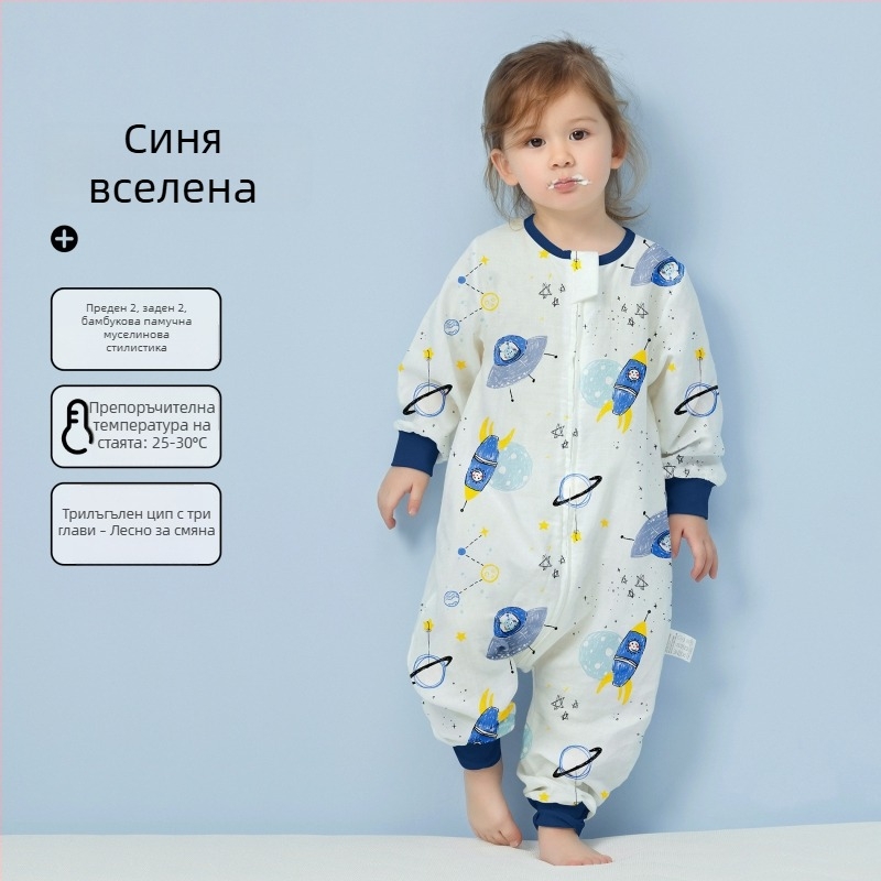 Бебешки спален чувал от 100% памук, лятна тънка версия, подплата от памук, с мультяшен принт, подходящ за деца 1–3 години