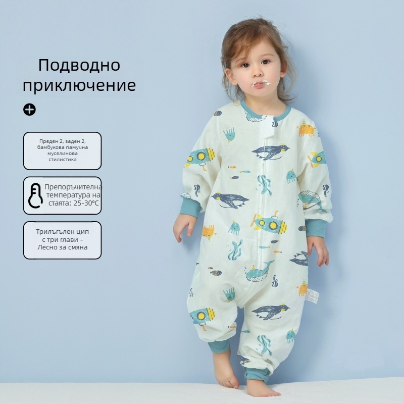 Бебешки спален чувал от 100% памук, лятна тънка версия, подплата от памук, с мультяшен принт, подходящ за деца 1–3 години