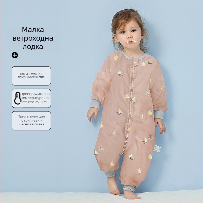 Бебешки спален чувал от 100% памук, лятна тънка версия, подплата от памук, с мультяшен принт, подходящ за деца 1–3 години