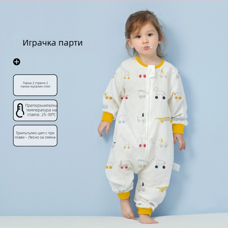 Бебешки спален чувал от 100% памук, лятна тънка версия, подплата от памук, с мультяшен принт, подходящ за деца 1–3 години