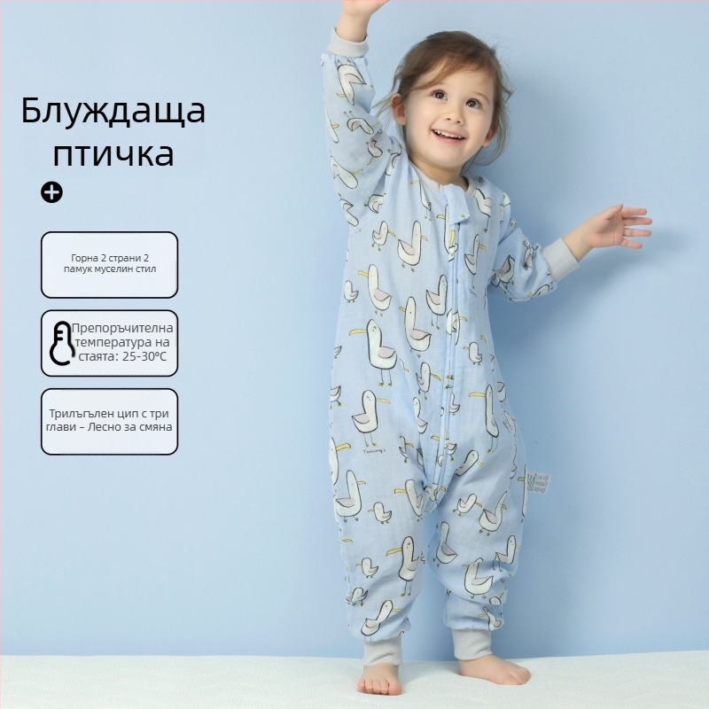 Бебешки спален чувал от 100% памук, лятна тънка версия, подплата от памук, с мультяшен принт, подходящ за деца 1–3 години