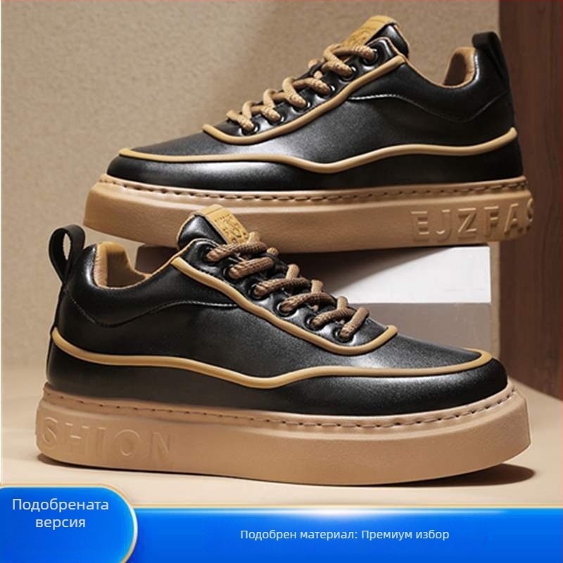 Унисекс борд обувки от PU кожа с вътрешна подложка за повишаване на височината, средно високи обувки за свободното време, връзки, гумена подметка