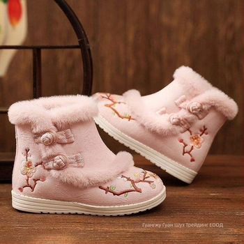 Ръчно тъкани обувки, китайски стил със квадратен ток, памучна горна част, гумена подметка, обувки без връзки