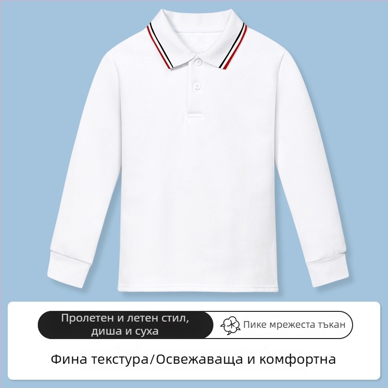 Детска поло риза, 95% памук / 5% спандекс, пролетно–есенно, свободна кройка, за деца на възраст 3–8 години