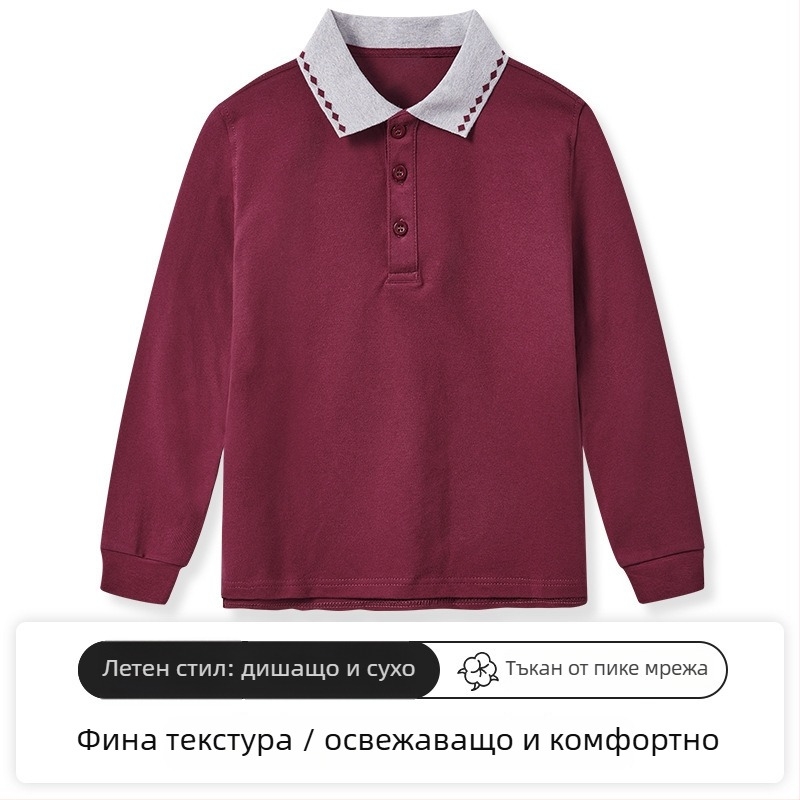 Детска поло риза, 95% памук / 5% спандекс, пролетно–есенно, свободна кройка, за деца на възраст 3–8 години