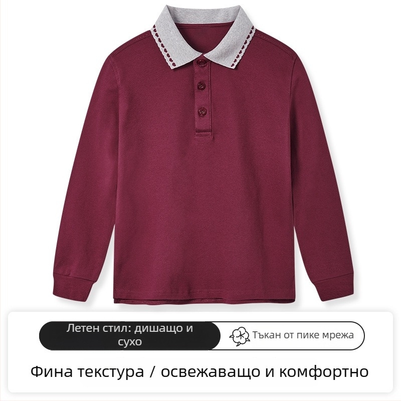 Детска поло риза, 95% памук / 5% спандекс, пролетно–есенно, свободна кройка, за деца на възраст 3–8 години