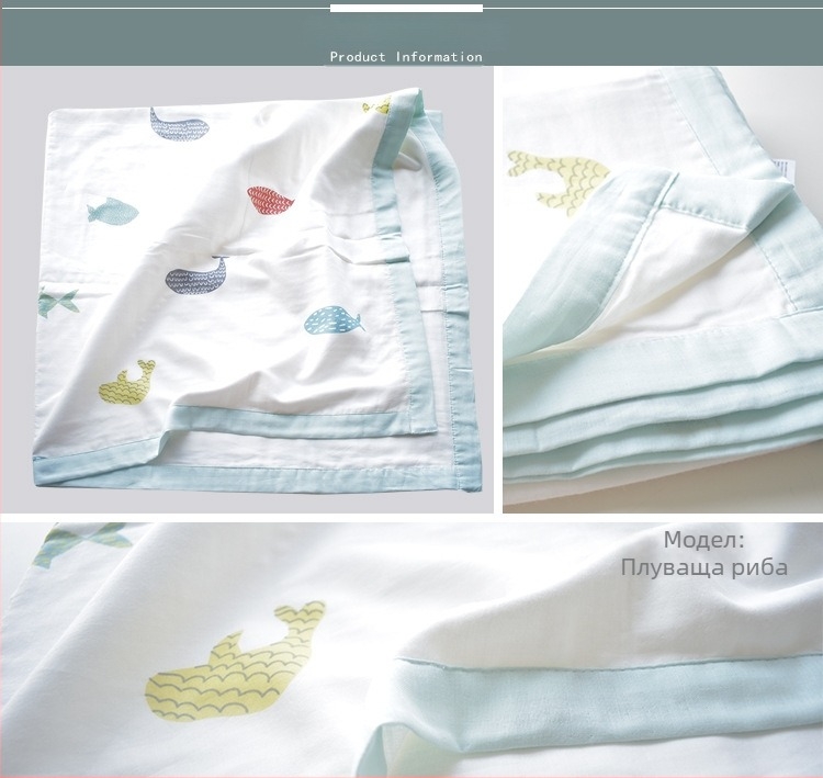 Бебешка увивна кърпа за баня — шестслойна памучна муселинова тъкан, всички сезони, подходяща за новородени