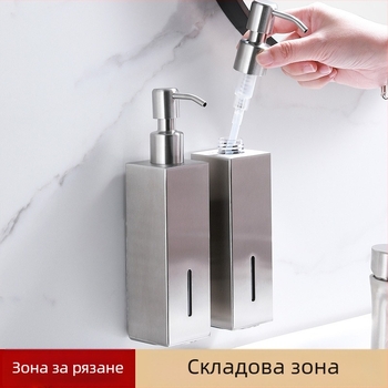 Стенно монтиран квадратен дозатор за течности — 304 неръждаема стомана, ръчно натискане, монтаж без пробиване, лъскава повърхност