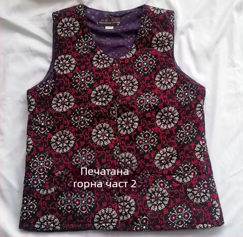 Женски жилет за външен стил, V-образно деколте, къс модел, A-образна кройка, цип, пълнеж полиестер