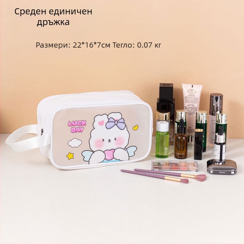 Карикатурна водоустойчива чанта за тоалетни принадлежности, голям капацитет, PVC материал, цип, разделение сухо-мокро