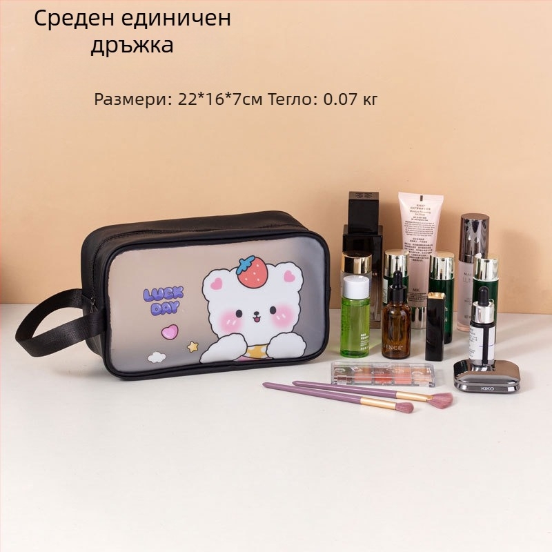 Карикатурна водоустойчива чанта за тоалетни принадлежности, голям капацитет, PVC материал, цип, разделение сухо-мокро