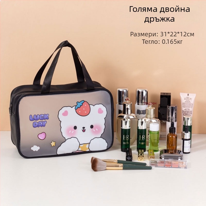 Карикатурна водоустойчива чанта за тоалетни принадлежности, голям капацитет, PVC материал, цип, разделение сухо-мокро