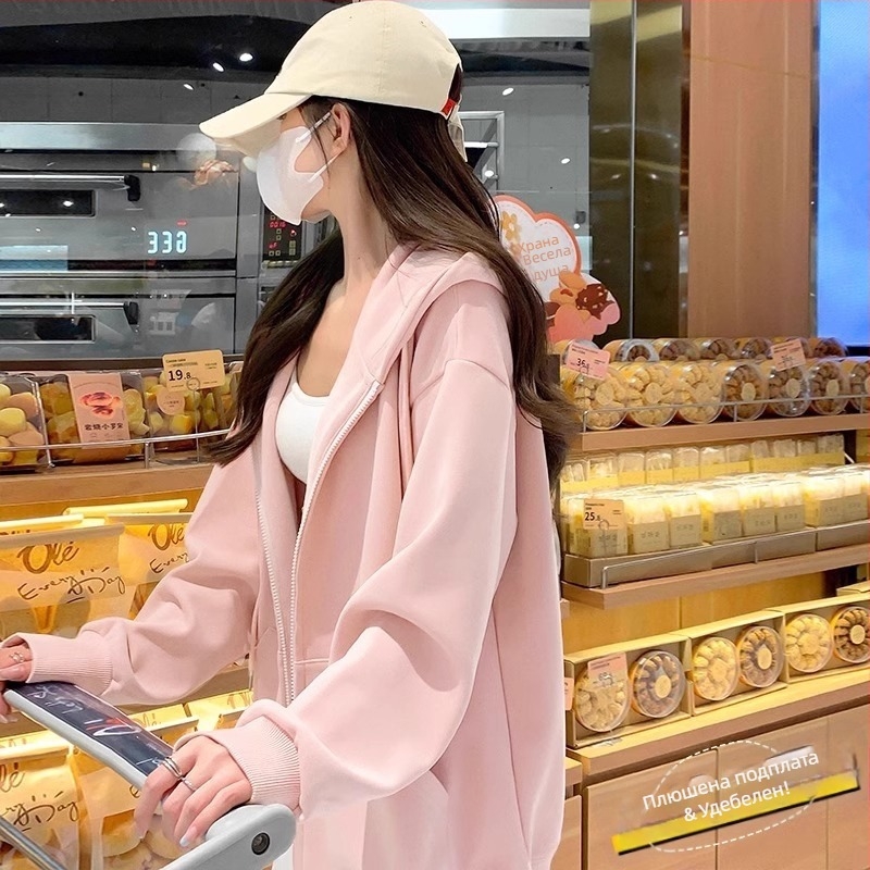 Яке с качулка и цип, свободна кройка, памук-полиестър смес (50–70% памук, 30–50% полиестер), средна дебелина, есен 2024