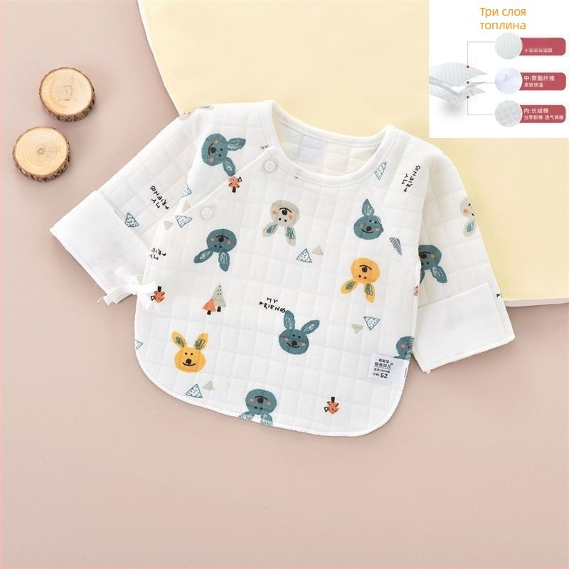 Новородено памучен топ с начесана обработка, V-образно деколте, 95–100% памук, за 0–12 месеца, за всички сезони