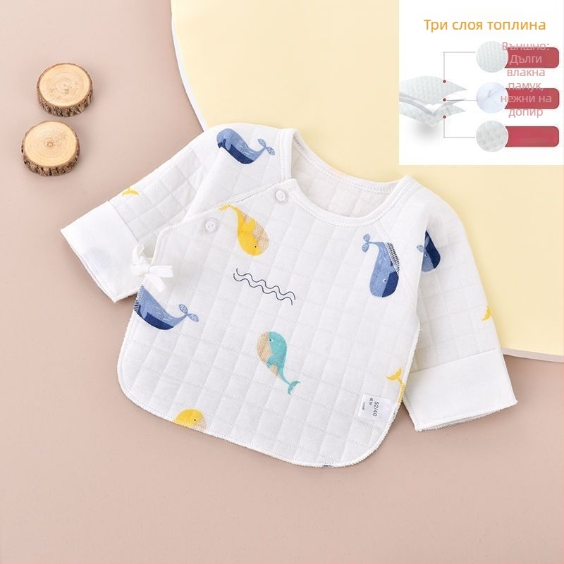 Новородено памучен топ с начесана обработка, V-образно деколте, 95–100% памук, за 0–12 месеца, за всички сезони