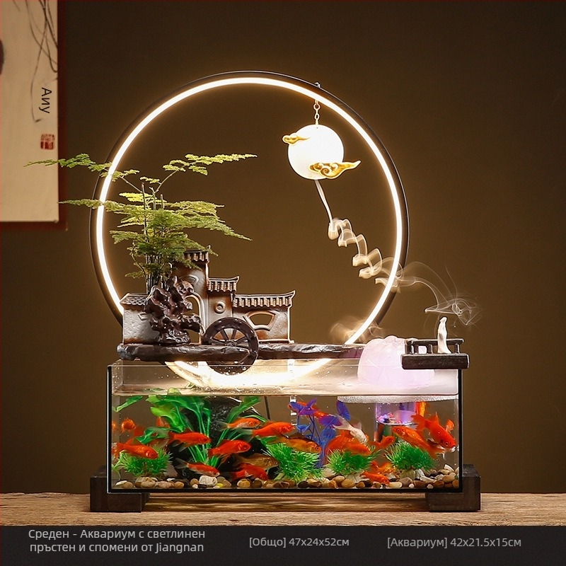 Керамичен настолен аквариум за златни рибки с автономен фонтан, ръчна изработка, стил Нов Китайски, настолен декор, подарък