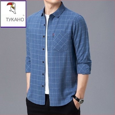 Риза от лен 96%+, каре шарка, дълги ръкави, свободен силует