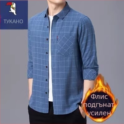 Риза от лен 96%+, каре шарка, дълги ръкави, свободен силует