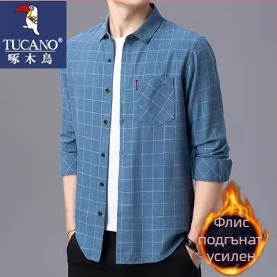 Риза от лен 96%+, каре шарка, дълги ръкави, свободен силует