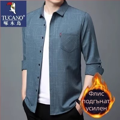 Риза от лен 96%+, каре шарка, дълги ръкави, свободен силует