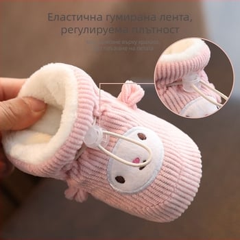 Зимни бебешки обувки с corduroy горна част, карикатурен принт, еластично закопчаване, за деца на 2–13 месеца