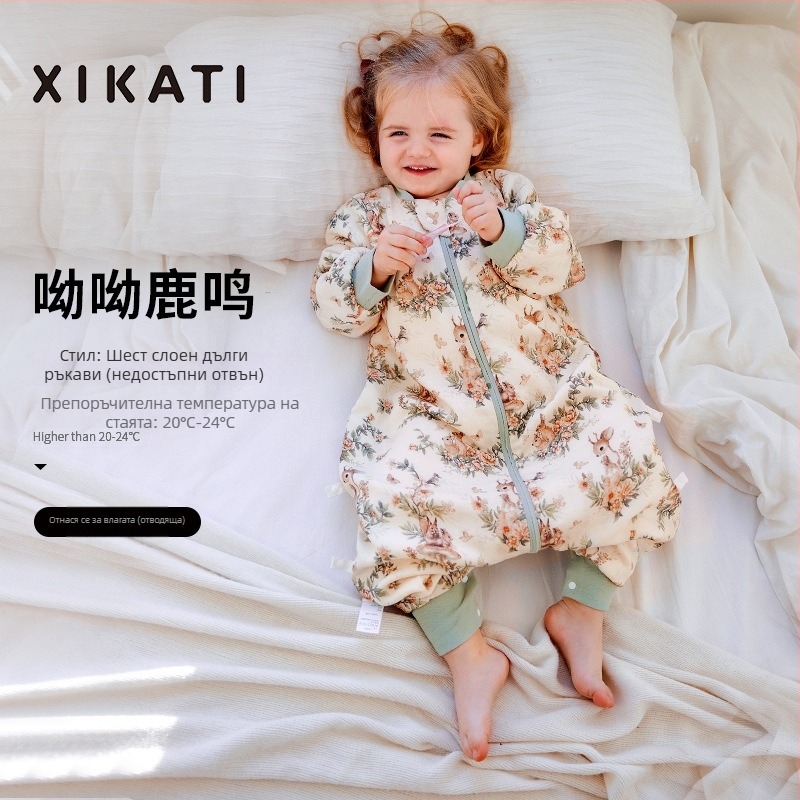 Спален чувал за деца за всички сезони, с разделени крака, тънък модел, марля памук от бамбук, антибактериален и влагоотводящ, за деца 1–3 години