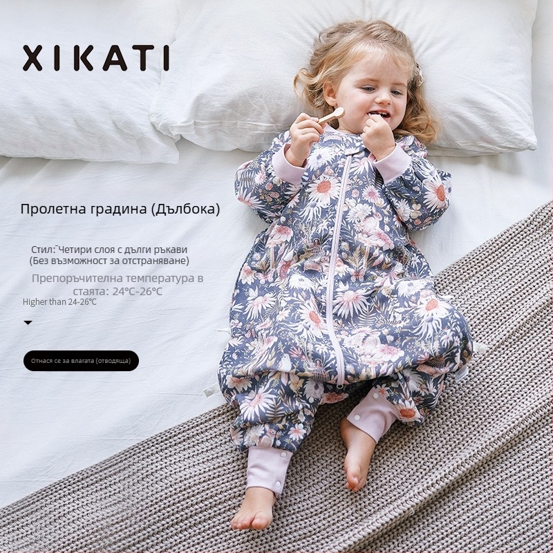 Спален чувал за деца за всички сезони, с разделени крака, тънък модел, марля памук от бамбук, антибактериален и влагоотводящ, за деца 1–3 години