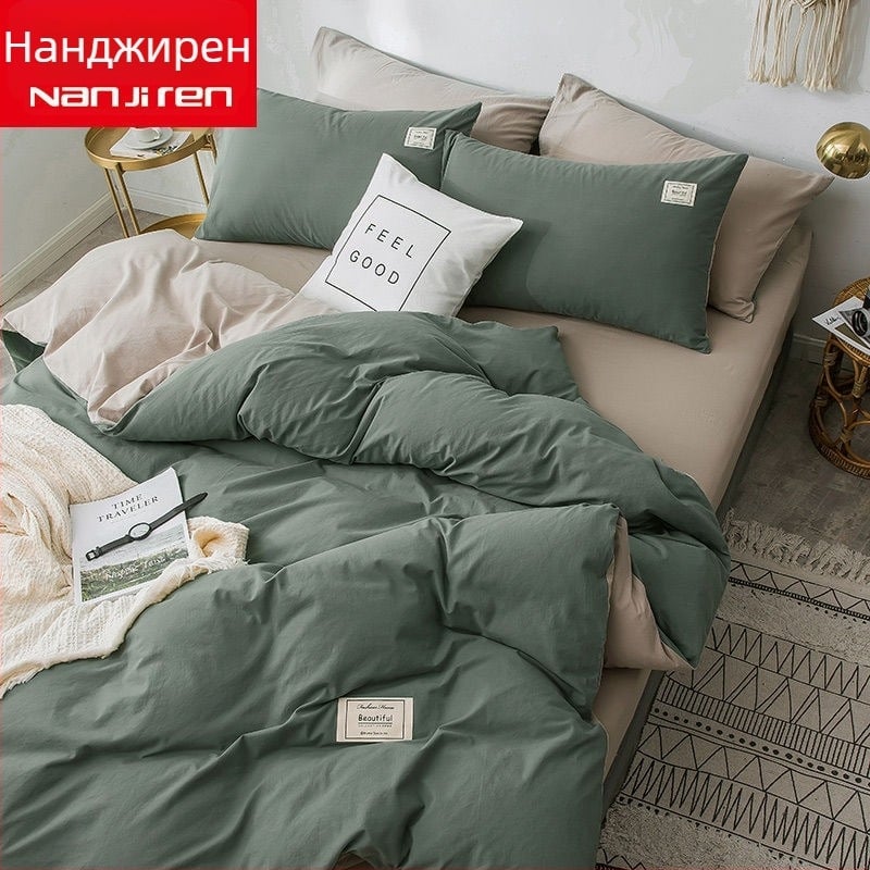 Спален комплект от четири части в корейски стил, съвременен минималистичен дизайн; полиестерна материя, плоска тъкан, реактивен печат и боядисване