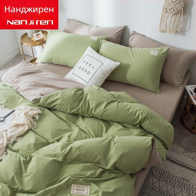 Спален комплект от четири части в корейски стил, съвременен минималистичен дизайн; полиестерна материя, плоска тъкан, реактивен печат и боядисване