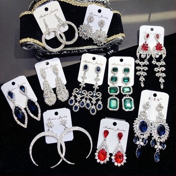 Обеци с кристални камъни и пискюли, електроплакиране, стоманена игла, марка Luoxiang, моден стил