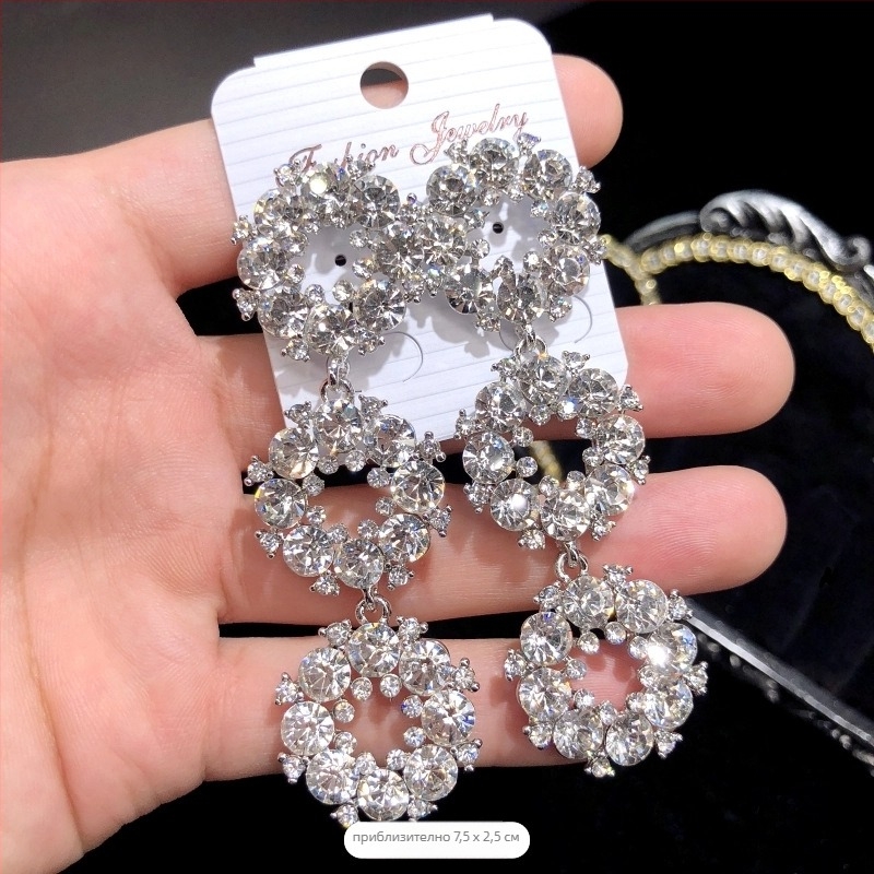 Обеци с кристални камъни и пискюли, електроплакиране, стоманена игла, марка Luoxiang, моден стил