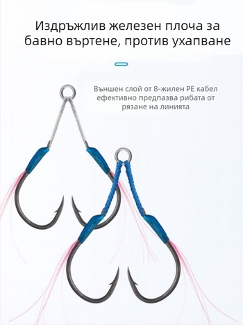 Железна кука за риболов, дизайн за бавно разклащане, двойна кука, барбована, за морски риболов от лодка