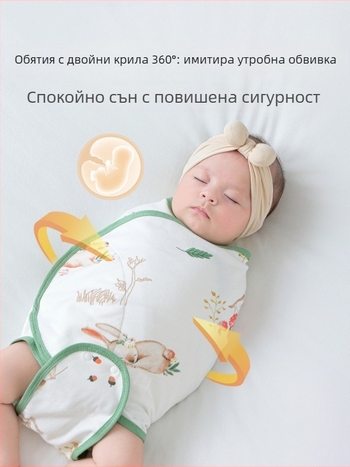 Кокон стил бебешки спален чувал от чист памук (повърхност и подплата 95%+), антибактериален и влагоотводящ, за новородени до 12 месеца, пролет и есен.