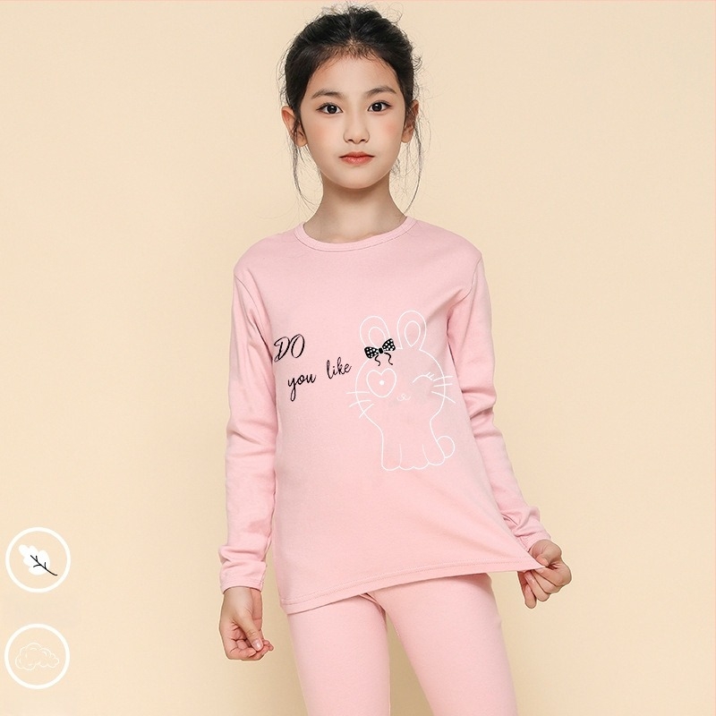 Детски термален комплект за момичета, 100% памук, за пролет, есен и зима, за деца над 8 години (около 140 см), запазва топлината