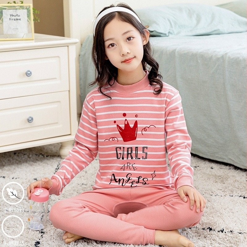 Детски термален комплект за момичета, 100% памук, за пролет, есен и зима, за деца над 8 години (около 140 см), запазва топлината