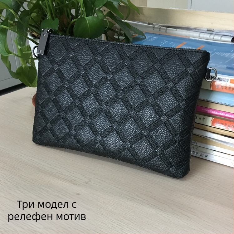 Mini Dragon мъжки клъч от PU кожа – ембосирана геометрична шарка, водоустойчив, подплата от найлон, делов стил