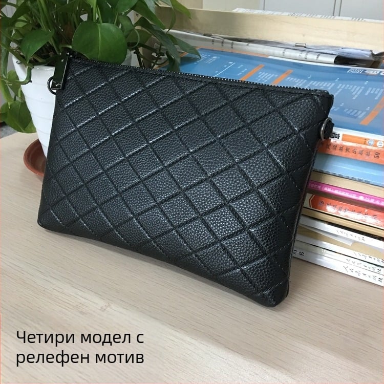 Mini Dragon мъжки клъч от PU кожа – ембосирана геометрична шарка, водоустойчив, подплата от найлон, делов стил