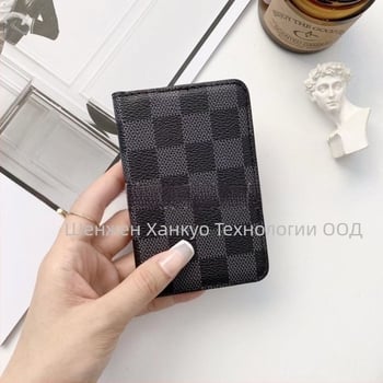 Портфейл за карти с две сгъвания, PU материал, клетъчен принт, унисекс, европейско-американски ретро стил