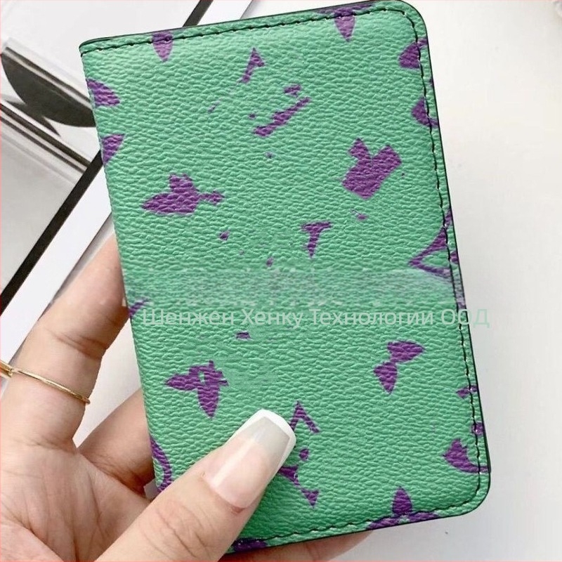 Портфейл за карти с две сгъвания, PU материал, клетъчен принт, унисекс, европейско-американски ретро стил