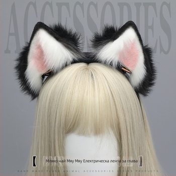 Лента за глава с котешки уши – плюшена материя, ръчна изработка, карикатурен стил, унисекс