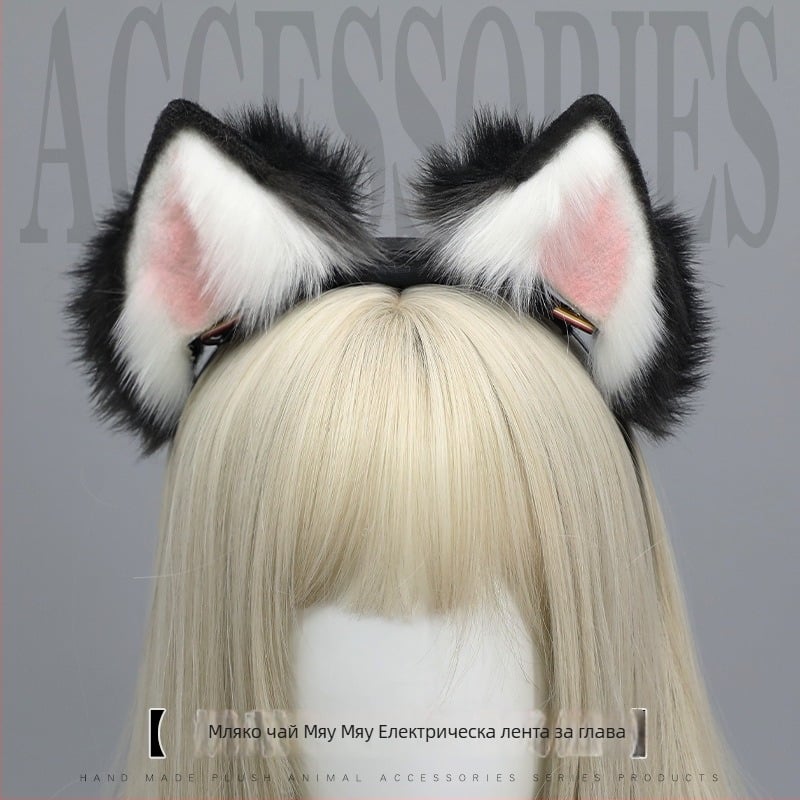 Лента за глава с котешки уши – плюшена материя, ръчна изработка, карикатурен стил, унисекс