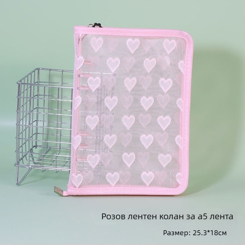 Дневник със свободни листове, прозрачно PVC покритие във форма на сърце, 3-отворно подвързване