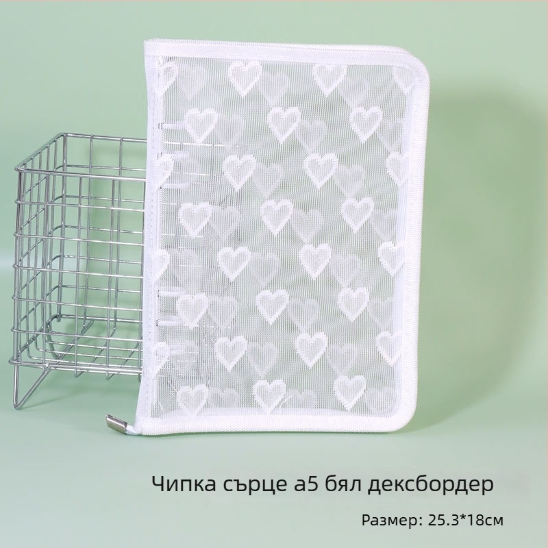 Дневник със свободни листове, прозрачно PVC покритие във форма на сърце, 3-отворно подвързване