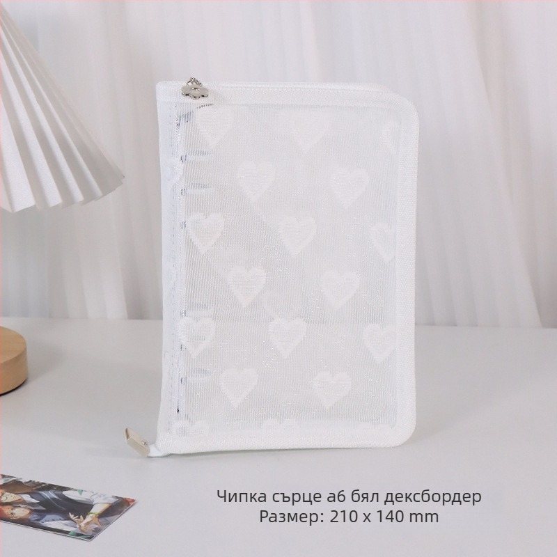 Дневник със свободни листове, прозрачно PVC покритие във форма на сърце, 3-отворно подвързване