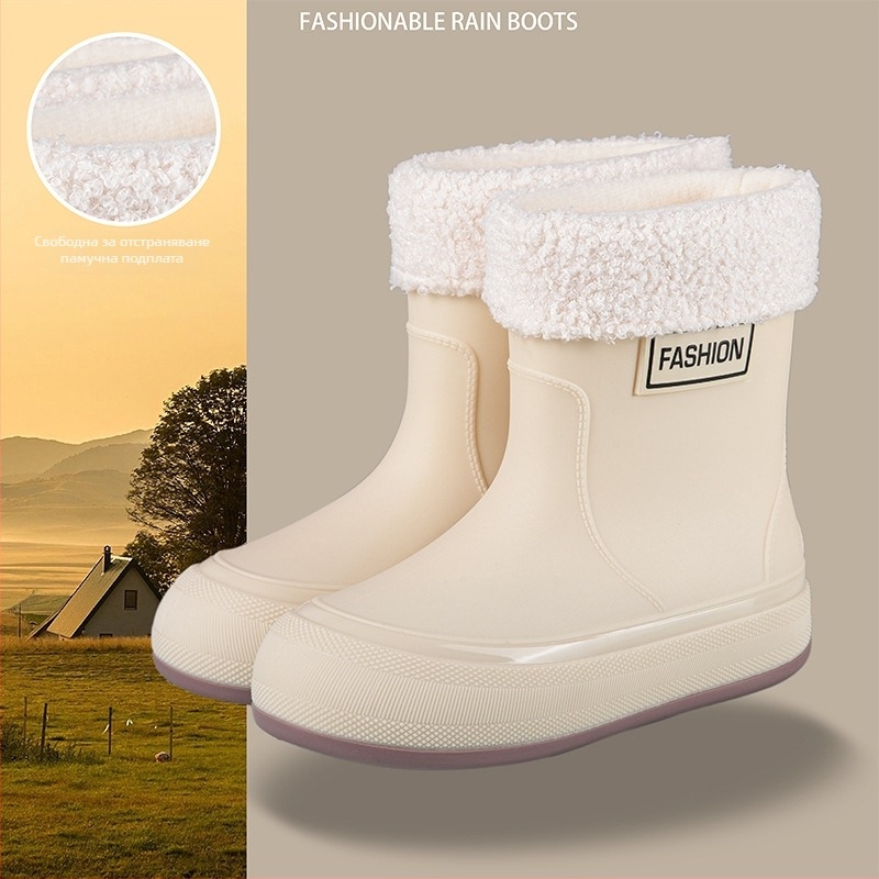 Дамски водоустойчиви PVC ботуши за дъжд, къс крачол, противохлъзгаща подметка, 1–3 см ток, четирисезонни