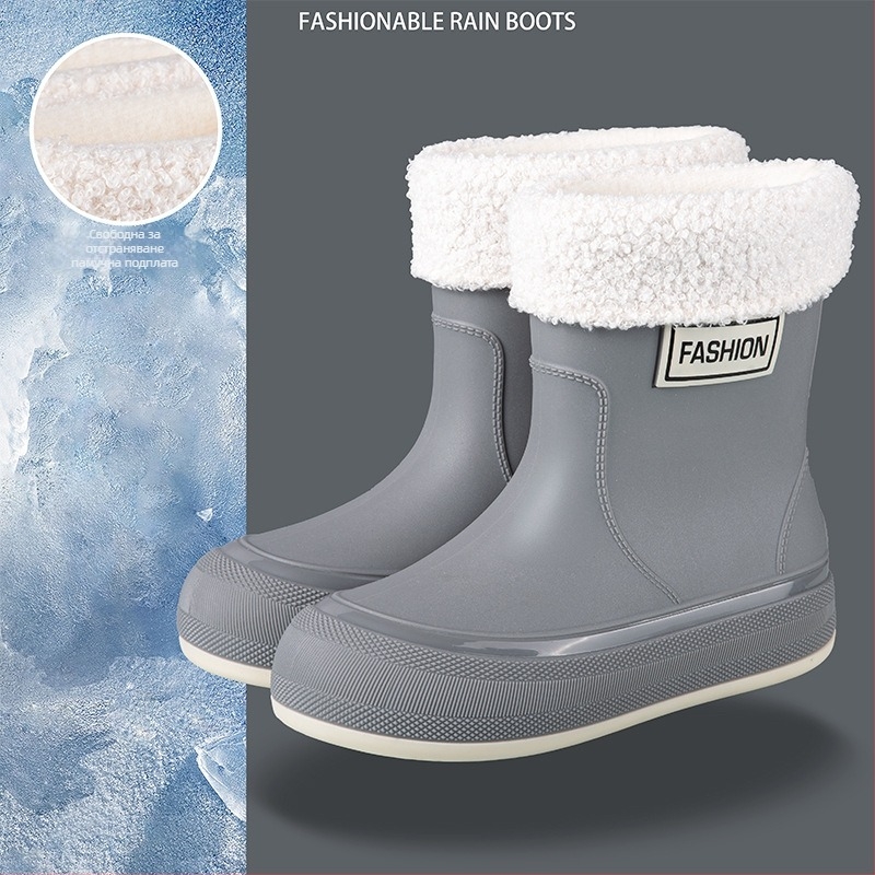 Дамски водоустойчиви PVC ботуши за дъжд, къс крачол, противохлъзгаща подметка, 1–3 см ток, четирисезонни