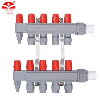 PPR разпределител за подово отопление – голям дебит, модерен минималистичен стил, PP-R материал, монтаж с резба, диаметър на клонните тръби 20 мм, работна температура до 70°C, марка Forever Warm